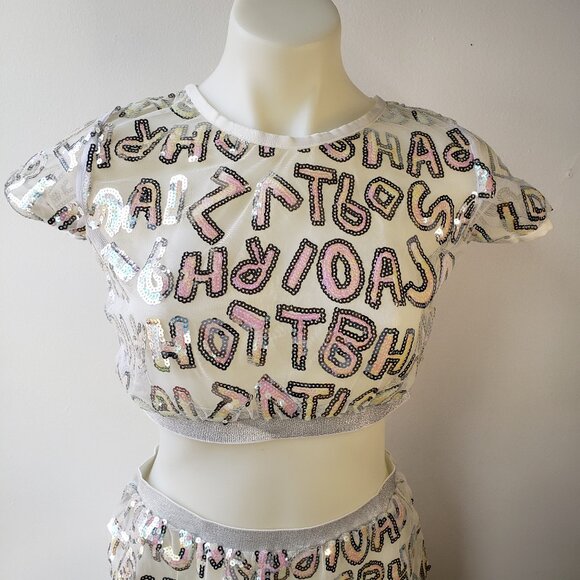 Silver Pink Sequin Letter Mesh Skirt Crop Top from Monster High Wardrobe - Picture 2 of 12